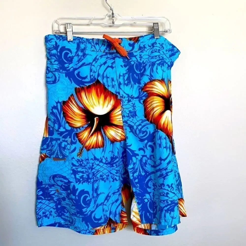 Men's OP Lined Floral Hawaiian Print Board Shorts M